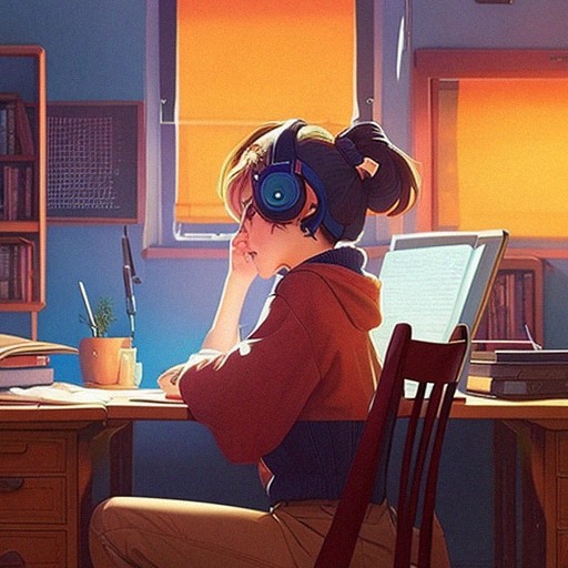 Lofi Girl listening to music while studying
